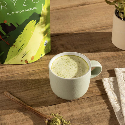 RYZE SUPERFOODS Mushroom Matcha, USDA Organic with 6 Adaptogenic Mushrooms and Ceremonial-Grade Matcha for Energy, Focus, Digestion, Immunity with Turkey Tail, Shiitake, Lion's Mane, 30 servings