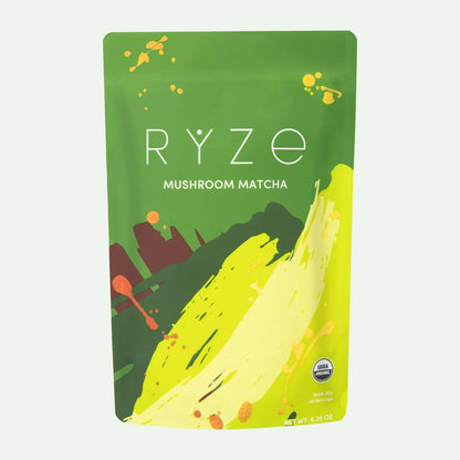 RYZE SUPERFOODS Mushroom Matcha, USDA Organic with 6 Adaptogenic Mushrooms and Ceremonial-Grade Matcha for Energy, Focus, Digestion, Immunity with Turkey Tail, Shiitake, Lion's Mane, 30 servings