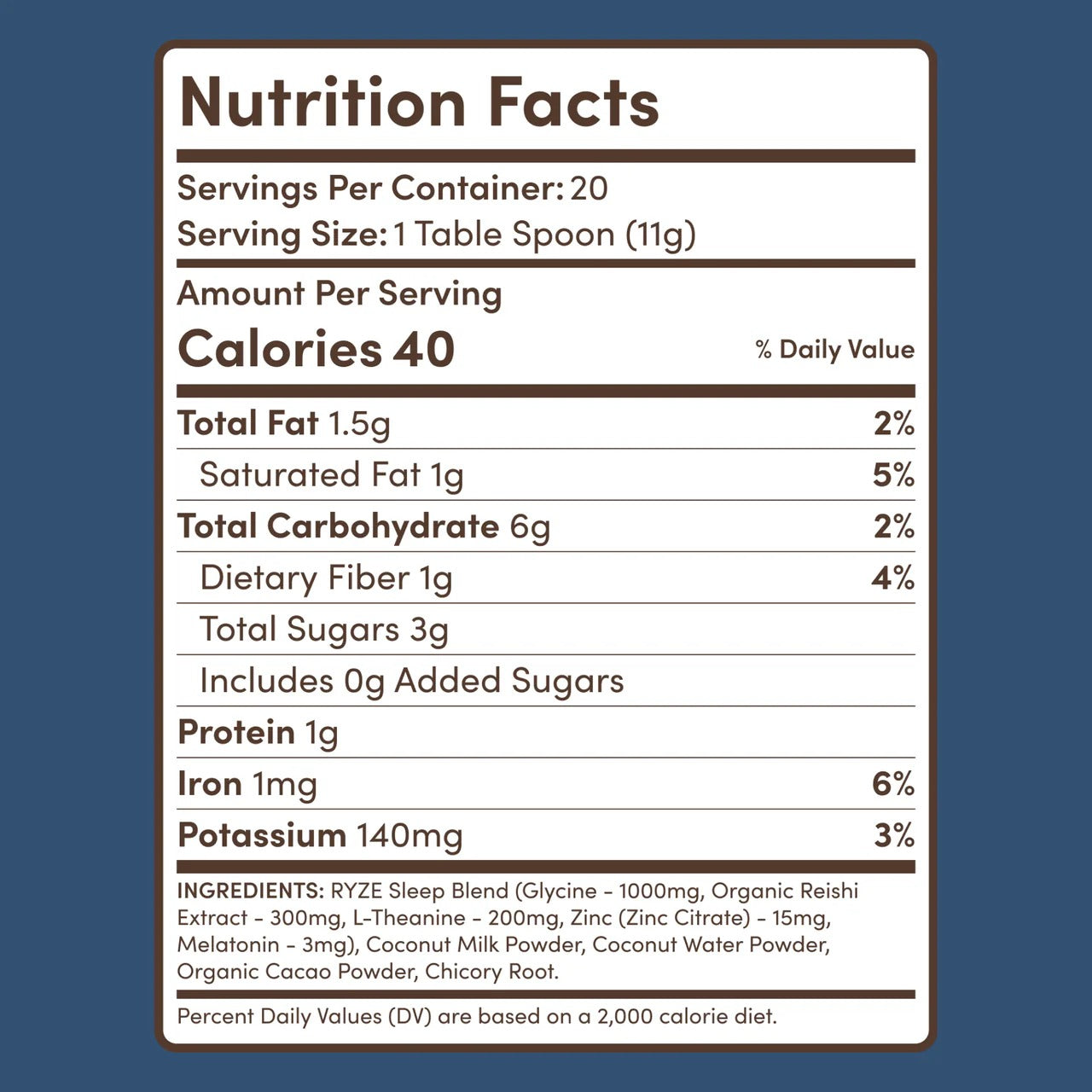 RYZE SUPERFOODS Mushroom Hot Cocoa Melatonin Sleep Supplement, Keto Cocoa Powder with Reishi Mushroom, Melatonin, Glycine, Cacao, L-Theanine, Chicory to Help Fall Asleep and Stay Asleep, 20 Servings